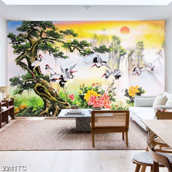 Tranh sơn dầu và chim Hạc in kính đẹp