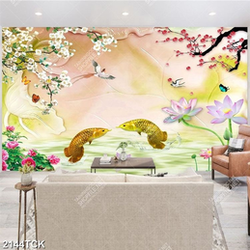 Tranh hoa sen cá chép vàng trong hồ trang trí tường