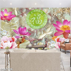 Tranh giả ngọc hoa sen hồng và chú chim trắng bay lượn