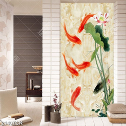 Tranh nghệ thuật hoa sen hồng và đàn cá chép vàng