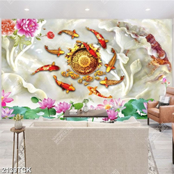 Tranh in canvas đàn cá chép vàng trong hồ sen giả ngọc