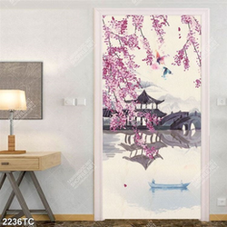 Tranh hoa đào bên sông