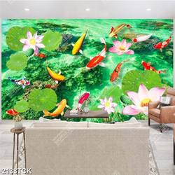 Tranh treo tường đàn cá chép bơi trong đầm sen hồng