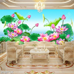 Tranh những bông hoa sen chen chúc lá trong hồ nước