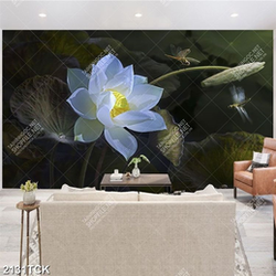 Tranh bông hoa sen trắng khoe sắc xinh đẹp trong đêm tối