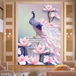 Tranh 3D chim công và hoa mộc lan