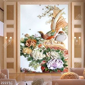 Tranh đôi uyên ương và hoa mẫu đơn chất lượng cao