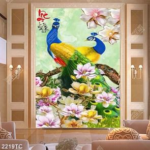 Tranh đôi công và hoa mộc lan