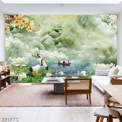 Tranh chim Hạc và thiện nga nền giả ngọc