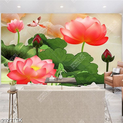 Tranh sơn dầu trang trí những bông hoa sen hồng rực rỡ