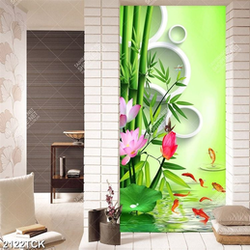 Tranh đàn cá chép vàng bên bông sen hồng khoe sắc in 3d