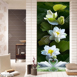 Tranh in uv đôi thiên nga trắng bên hoa sen xinh đẹp