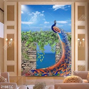 Tranh chim công trên tường