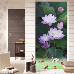 Tranh hoa sen và cá chép trong hồ thiên nga trắng psd