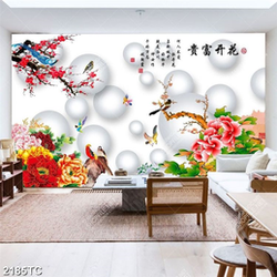 Tranh 3D chim công và hoa mẫu đơn