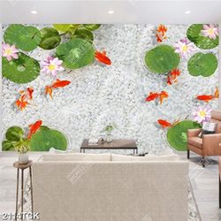 Tranh hoa sen cá chép vàng trong hồ nước trang trí tường