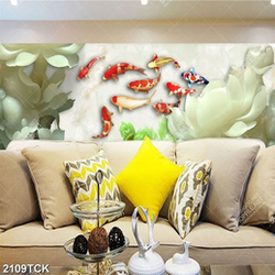 Tranh in canvas đàn cá chép trong hồ sen hồng giả ngọc