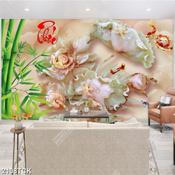 Tranh những bông hoa sen  hồng giả ngọc bên chữ phúc