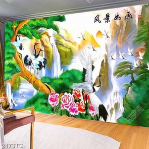 Tranh sơn dầu chim Hạc và thác nước