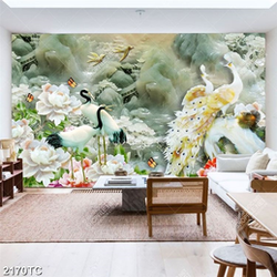 Tranh giả ngọc chim Hạc và chim công