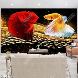 Tranh psd hai chú cá chép màu đỏ vàng xinh đẹp khoe sắc