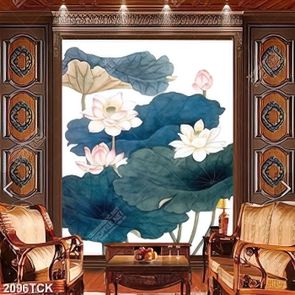 Tranh in tường đầm hoa sen khoe sắc hồng thắm sơn dầu