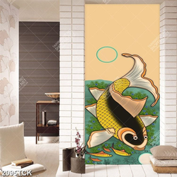 Tranh nghệ thuật sơn dầu chú cá chép ăn ánh trăng tròn