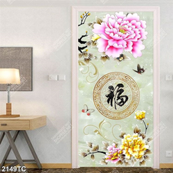 Tranh hoa mẫu đơn và chữ thư pháp