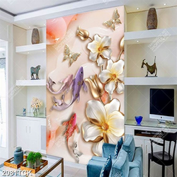 Tranh in tường cá chép giả ngọc bên hoa mộc lan