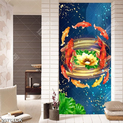 Tranh in uv đàn cá chép bơi tung tăng trong hồ sen Tranh in uv đàn cá chép bơi tung tăng trong hồ sen