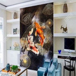 Tranh đôi cá chép bơi tung tăng trong hồ sen in 3d