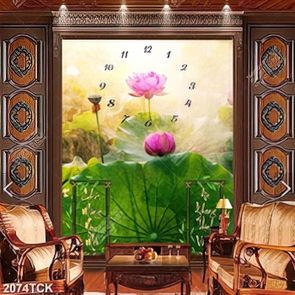 Tranh psd bông sen hồng chúc mừng năm mới in tường