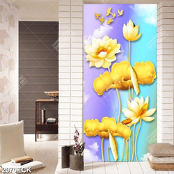 Tranh những bông sen vàng bên đàn chim dáp vàng