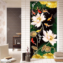 Tranh hoa sen cá chép vàng giả ngọc trang trí tường