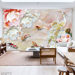 Tranh cá chép và hoa mẫu đơn giả ngọc