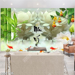 Tranh decor những trái bầu vàng trên hồ cá chép vàng Tranh decor những trái bầu vàng trên hồ cá chép vàng