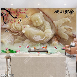 Tranh cành hoa anh đào trên hồ cá chép vàng giả ngọc