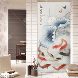 Tranh in tường đầm hoa sen giả ngọc và cá chép đỏ