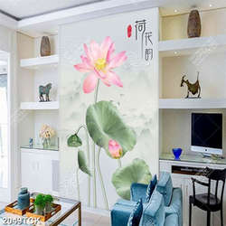 Tranh in canvas đám mây và bông hoa sen hồng khoe sắc