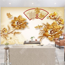 Tranh decor hoa sen hồng và đàn cá chép vàng giả ngọc