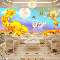 Tranh đôi thiên nga trắng bên hoa sen hồng dáp vàng Tranh đôi thiên nga trắng bên hoa sen hồng dáp vàng