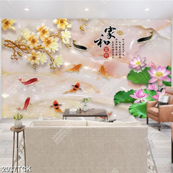 Tranh giả ngọc hoa sen hồng và đàn cá chép vàng psd