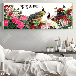 Tranh chim công và vườn hoa mẫu đơn