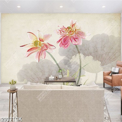 Tranh sơn dầu trang trí những bông hoa sen hồng psd