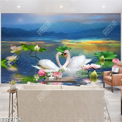 Tranh psd hoa sen hồng cá chép đôi thiên nga trắng