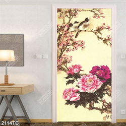 Tranh sơn dầu hoa mộc lan và cây đào