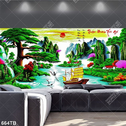 Tranh sơn dầu thuyền buồm trên dòng sông in uv