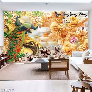 Tranh gỉa ngọc đôi công và hoa mẫu đơn