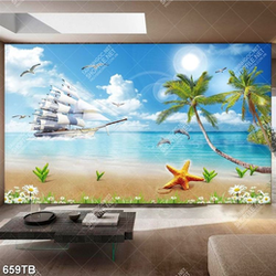 Tranh gắn tường khổ ngang chiếc thuyển trên mặt biển lặng