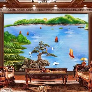 Tranh sơn dầu những chiếc thuyền trên dòng sông đẹp file gốc